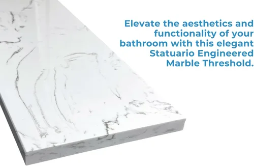 Vista 3 de Statuario - Umbral de mármol diseñado por Statuario para sistemas de bandeja de ducha Schluter Kerdi y azulejos Redi (3 x 60 pulgadas)