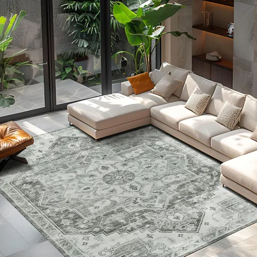 Vista 18 de Auemtyn Alfombra de área de 8 x 10 pies para sala de estar, alfombra lavable con parte trasera antideslizante, alfombra de pelo bajo para gris