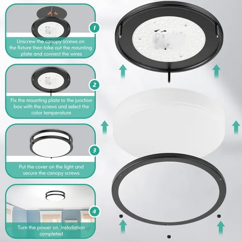Vista 7 de Lámpara de techo LED de montaje empotrado de 10 pulgadas, 30W, 4000 lm, ajustable, 2700K/3000K/4000K/5000K/6500K, cambio de color, lámpara de techo