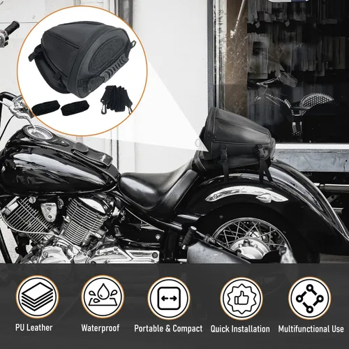 Vista 6 de Bolsa de cola para motocicleta, multifuncional, para guardar en el asiento trasero, bolsa de sillín, bolsa de tanque para motocicleta con correa