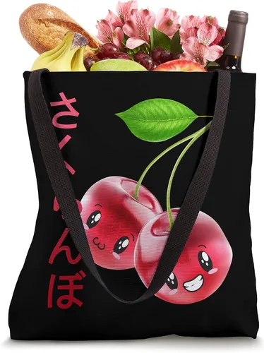 Vista 4 de Lindas cerezas japonesas Bolsa de comida Kawaii estilo anime Blanco 16 pulgadas