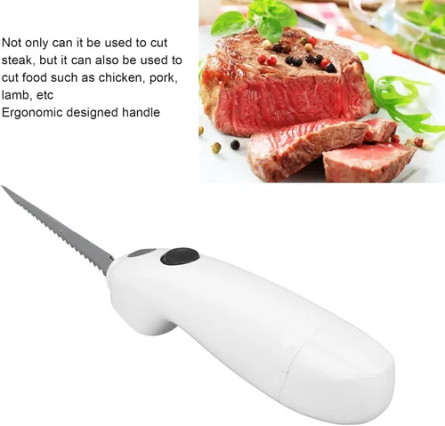 Vista 2 de Cuchillo eléctrico para carne, sin cable, funciona con pilas, cuchillo para tallar pavos de acero inoxidable, cuchillo de filete eléctrico
