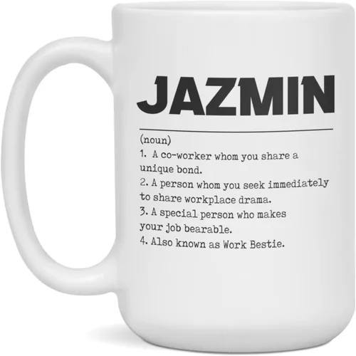Vista 3 de Work bestie definition custom name Jazmin Funny sarcastic mug coworker, 11-Ounce White