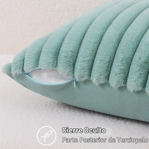 Vista 3 de decorUhome Fundas de almohada de piel sintética, juego de 2, decorativas, afelpadas, suaves, afelpadas, a rayas, parte posterior de terciopelo