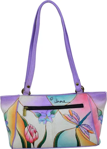 Vista 2 de Anna by Anuschka Women's Leather Small Tote Handbag, Hand-Painted Original Artwork