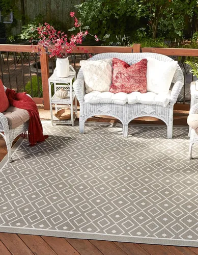 Vista 46 de Unique Loom Outdoor Trellis Collection - Alfombra de área Kafes (2 x 6 pies 1 pulgada, gris/marfil)