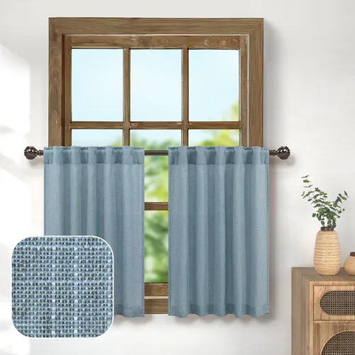 Vista 29 de Pitalk Cortinas de lino para café de 24 pulgadas de largo, con bolsillo trasero, plisadas, estilo bohemio, granja, cocina, cortinas para ventana
