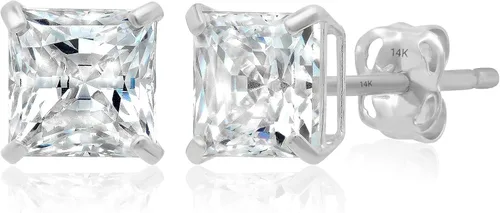 Vista 9 de 14K Gold Princess Cut Earrings embellished with Swarovski® Zirconia Blanco