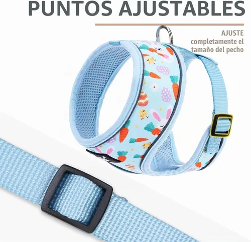 Vista 3 de PUPTECK Juego de arnés y correa de malla suave para perro, cachorro y gato, cómodo chaleco acolchado sin tirones, azul Pascua, S