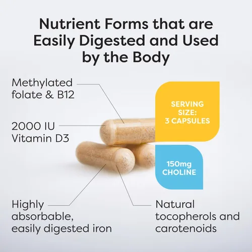 Vista 4 de SFI Health Klaire Labs - Multivitamínico prenatal y de enfermería, vitaminas posnatales y prenatales para mujeres con hierro, apoyo nutricional