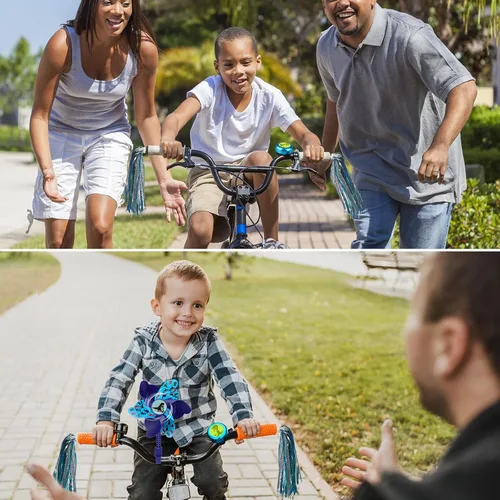 Vista 4 de Campana de bicicleta para niños con 2 piezas de serpentinas de bicicleta para niñas, lindos accesorios para bicicletas de niños Cute Aluminum