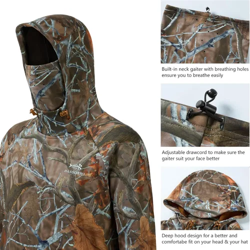 Vista 4 de BASSDASH Sudadera con capucha de forro polar para hombre con polaina para el cuello, resistente al agua, para caza, FS18M