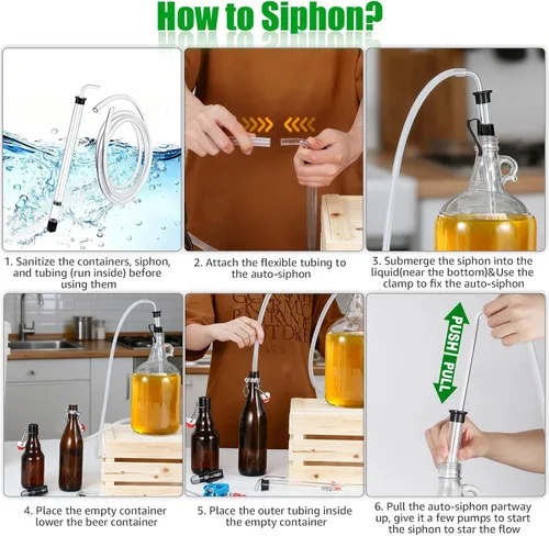 Vista 3 de Sifón automático para elaboración de vino, sifón automático de 14 pulgadas de grado alimenticio con bastón de estante de 3/8 pulgadas, manguera