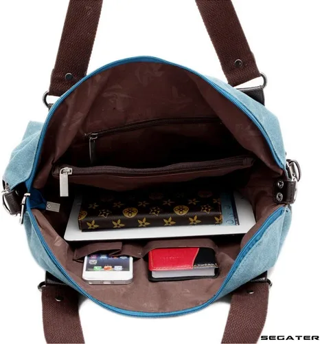 Vista 3 de Bolsos de hombro para mujer, estilo vintage, de lona, con asa superior