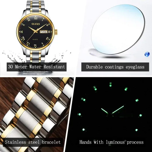 Vista 5 de OLEVS Reloj de pulsera analógico impermeable y económico de cuarzo para hombre reloj de calendario clásico