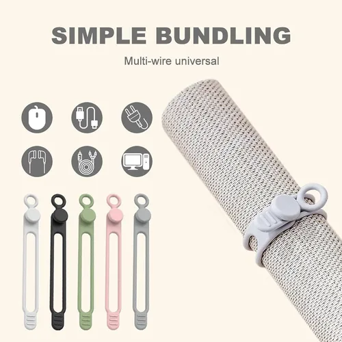 Vista 5 de Organizador de cables de datos, bridas de silicona reutilizables, organizador de cables elásticos multiusos para agrupar y sujetar cables