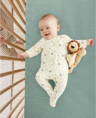 Vista 6 de Sábanas de cuna de muselina lulumoon para bebé: Sábanas ajustadas y transpirables para cuna de niños - Hojas de hoja de árbol verde para cuna