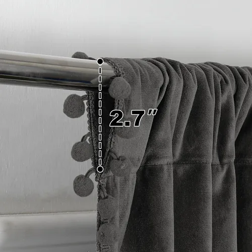 Vista 2 de Victree - Cortinas de terciopelo con pompón para dormitorio, cortinas opacas de 52 x 120 pulgadas de largo - Cortinas con bolsillo para barra que