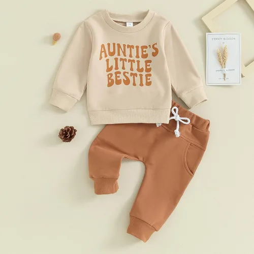 Vista 46 de Conjunto de 2 piezas de sudadera con estampado de letras y cuello redondo para bebé niño