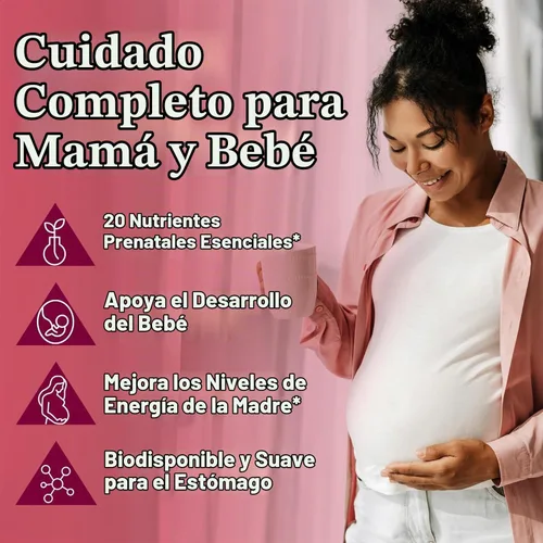 Vista 2 de Paquete prenatal natural – Multivitamínico prenatal Glow – Probióticos Momma para mamá y bebé