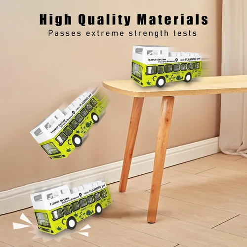 Vista 5 de KIDAMI Juego de Coches y Autobuses de Juguete de Metal Fundido a Presión, Escala 1:64, Vehículos de Autobús Urbano de Dos Pisos, Coches de Retroceso