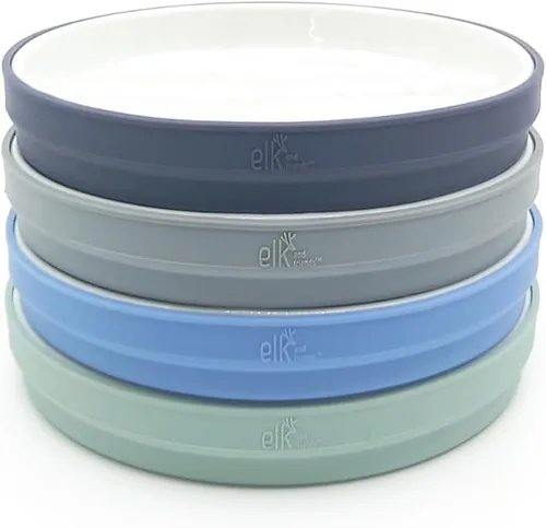Vista 15 de Elk and Friends Platos blancos de porcelana para niños de 7.8 pulgadas con fundas de silicona, adecuados para bebés/niños pequeños, aptos