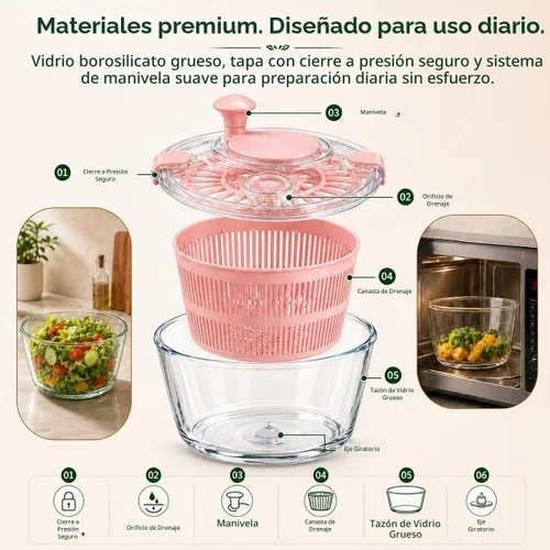 Vista 3 de Ensalada de cristal grande de 5.2 cuartos de galón con tapa de Rosa
