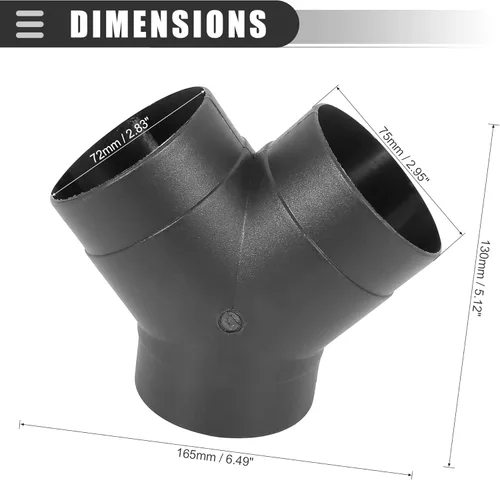 Vista 3 de Motoforti Tubo de conducto de aire para calentador de coche universal de 3 vías, conector de salida en forma de Y, 75 mm, plástico, negro