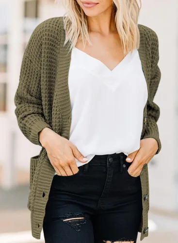 Vista 3 de Astylish Cárdigan de punto gofre de gran tamaño con botones y bolsillo para mujer