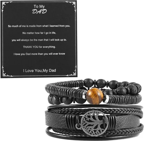 Vista 10 de HZMAN Pulseras de cuero genuino del árbol de la vida para hombres y mujeres (Classic Set)