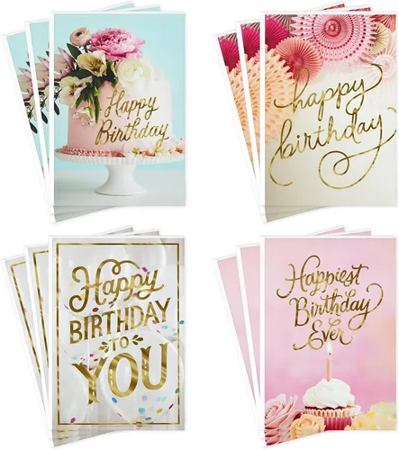 Vista 5 de Hallmark Surtido de tarjetas de cumpleaños, 24 tarjetas con sobres (letras arcoíris, el mejor día de la historia) y surtido de tarjetas