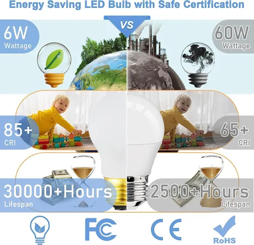 Vista 8 de LEOOLS Bombilla LED regulable A15 esmerilada E26 Bombilla LED 40 W Edison Bombilla LED 4000K Luz blanca diurna 4000 lm ac120v 6w A15 sin parpadeo
