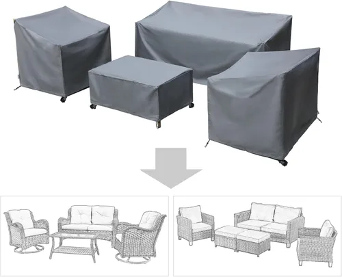 Vista 11 de Fundas para Muebles de Patio, Funda para Muebles de Exterior Impermeable, Fundas de Juego de Muebles de Patio para Juego de Conversación al Aire