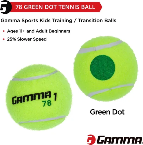 Vista 5 de Gamma Orange 60 and Green 78 Dot Training Tennis Balls for Kids & Beginners, Low-Compression Core Reduces Speed & Bounce, Great for Tennis Practice