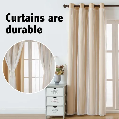 Vista 6 de indistar Cortinas Oscuras para el Hogar de Doble Capa con Capa Sólida y Transparente, Par de Paneles de Cortina con Ojales en la Parte Superior, 52