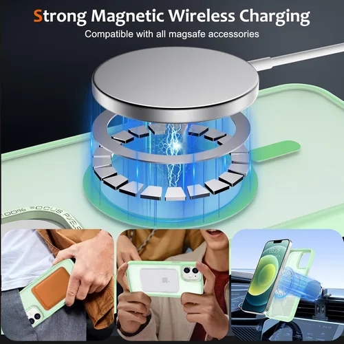 Vista 628 de Anuck - Funda magnética para iPhone 11 compatible con MagSafe, carcasa trasera mate translúcida dura, borde de TPU, delgada, resistente a impactos
