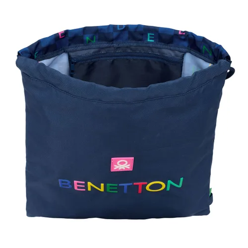 Vista 5 de Bolsa Mochila con Cuerdas Benetton Damero Azul marino 35 x 40 x 1 cm