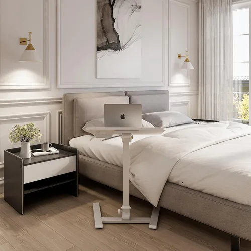 Vista 6 de alawooder 25" Mobile Folding Desk: Pneumatic Sit-Stand, No Assembly Escritorio para portátil con ruedas ajustables de 29 a 42 pulgadas, ruedas Blanco