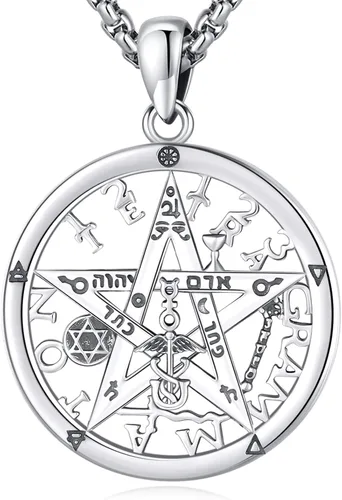 Vista 240 de Collar de pentagrama de plata de ley con triple luna, diosa celta, nudo celta, nudo de brujas, Ankh, sol y luna, Hécate, lilith, Santa Muerte