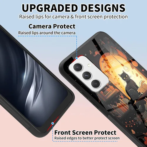Vista 7 de Funda para Galaxy A14 con protector de pantalla + soporte de diseño de estanterías de gato, funda para teléfono para Samsung Galaxy A14, a prueba