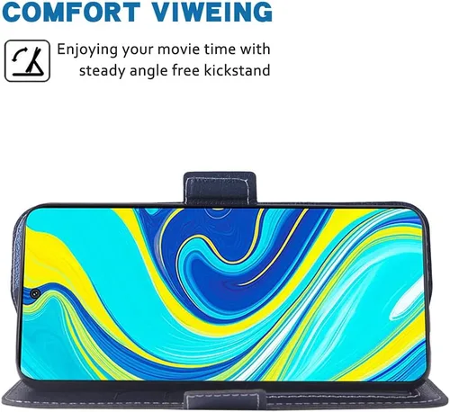 Vista 4 de Compatible con Xiaomi Redmi Note 9 Pro/Note 9s/Note9 Pro Max/Poco M2 Pro Wallet Case Funda de cuero Flip Cover Titular de la tarjeta Fundas de Azul