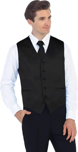 Vista 3 de Gioberti Chaleco formal de satén de 4 piezas para hombre, corbatín y pañuelo de bolsillo Negro D