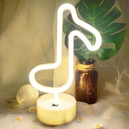 Vista 2 de Luces de notas musicales - Letreros de neón con notas de música LED, funciona con USB/batería, blanco cálido