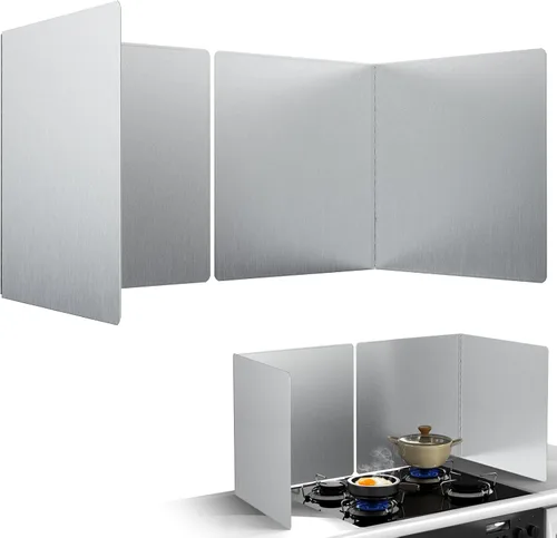 Vista 8 de Protector contra salpicaduras de cocina de 16 x 12 pulgadas, 2 unidades, panel plegable de acero inoxidable con protección de bordes, aislamiento