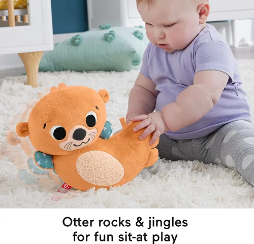 Vista 3 de FISHER-PRICE BABY Juguete 2 en 1 Rockin' Tummy Time Otter Actividad sensorial de felpa con libro suave para juegos recién nacidos a partir de 0 meses