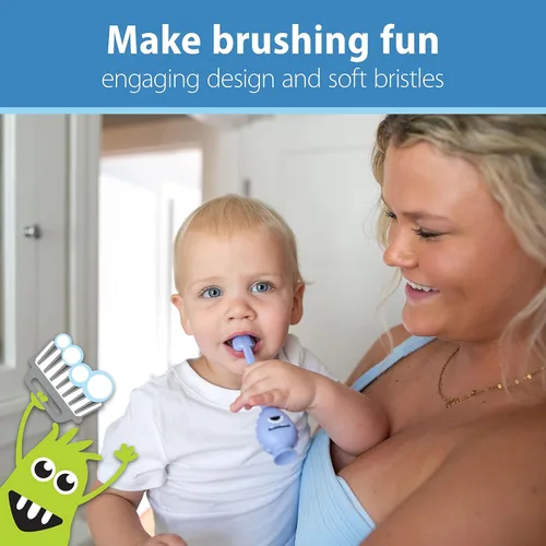 Vista 6 de Dr. Brown's ToothScrubber Cepillo de dientes para niños pequeños, monstruo y cocodrilo, paquete de 2