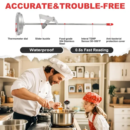 Vista 7 de Termómetro de caramelo que brilla en la oscuridad, impermeable, IP67-9 pulgadas, para freír y dulces con clip para olla, alto calor, impermeable
