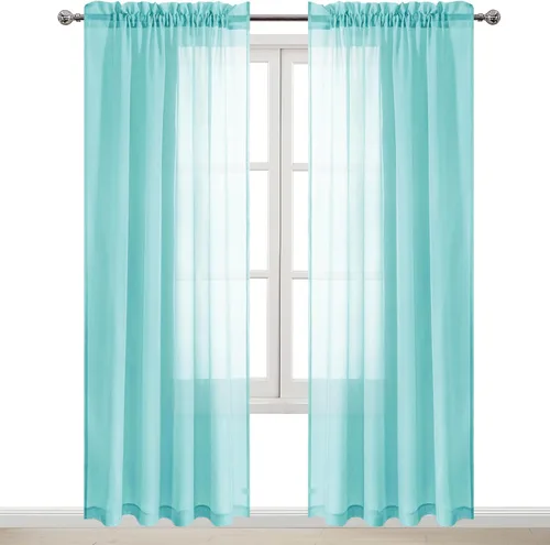 Vista 43 de DWCN Cortinas Transparentes Aqua de Voile Semitransparente con Bolsillo para Barra para Dormitorio y Sala de Estar, 36 x 36 pulgadas de Largo, Juego
