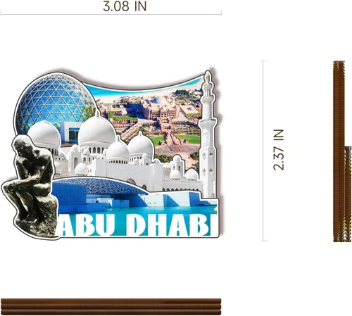 Vista 3 de Abu Dhabi United Arab EMI - Imán de madera 3D para nevera, recuerdos coleccionables, decoración hecha a mano, artesanías 2
