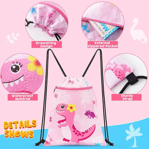 Vista 2 de WAWSAM Mochila con cordón - Bolsas con cordón para niños, bolsa de natación para la playa, Dinosaurio B, Dinosaurio B